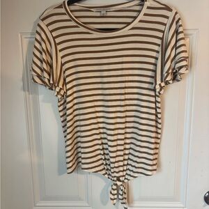 Green Envelope Brown and Cream Striped Short Sleeve Top